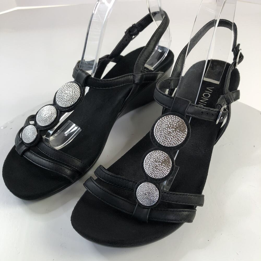 Vionic No Size 10? Leather Slingback Medallion Wedge Sandals Leather Women Black